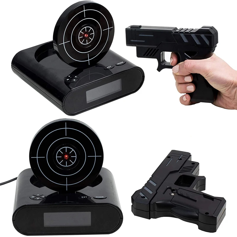 Réveil électronique de bureau numérique avec pistolet laser, gadget de tir sur cible pour enfants, réveil de table.