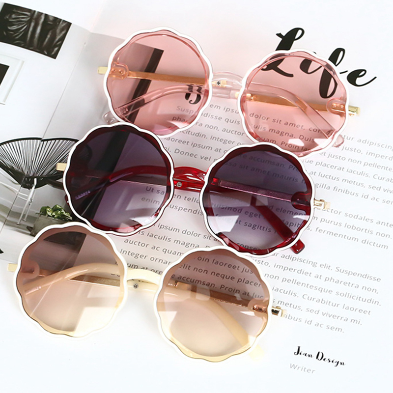 Monture de lunettes de soleil vintage ronde à motif vague pour enfants