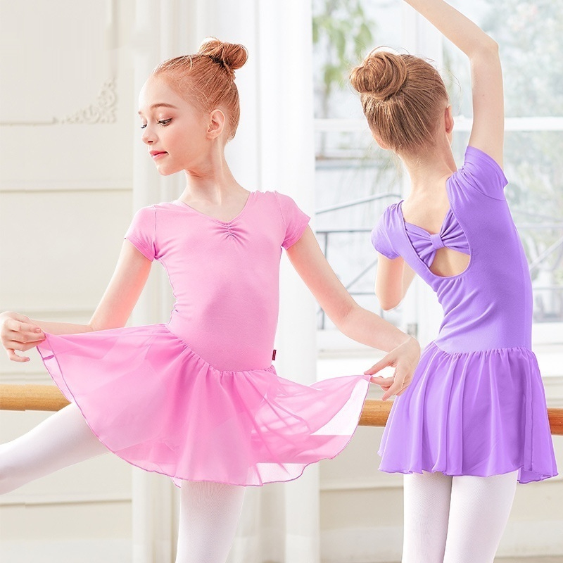 Robe en mousseline pour fille, manches courtes, costume de danse