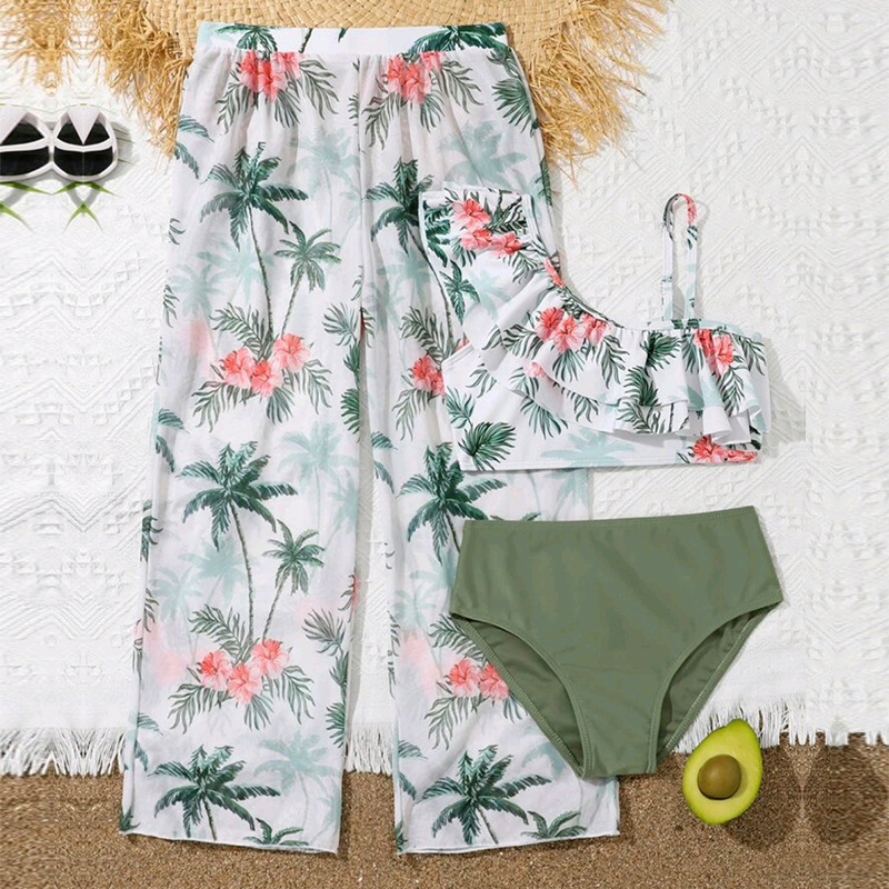 Fille maillot de bain pantalon volant en gaze trois pièces