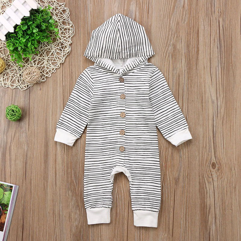 Modèles d'explosion du commerce extérieur : Combinaison bébé en coton à manches longues, rayée, à simple boutonnage, pour garçons et filles