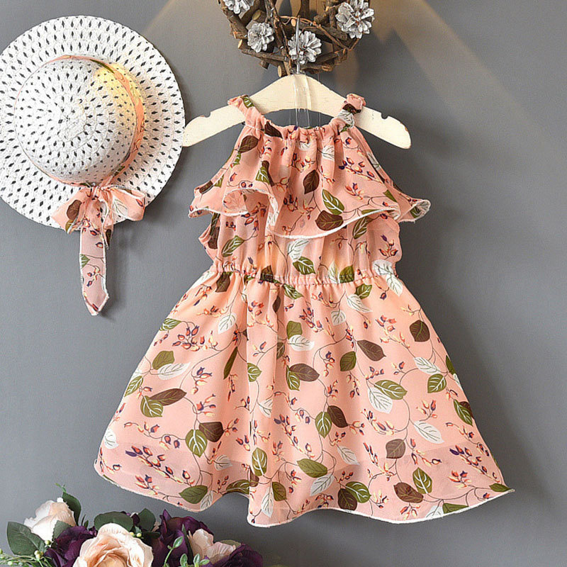 Robe fille feuille en chiffon sans manches bohème pour les vacances