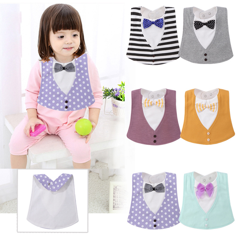 Bavoir bébé réglable en forme de nœud papillon tridimensionnel, quatre couches, imperméable à la salive