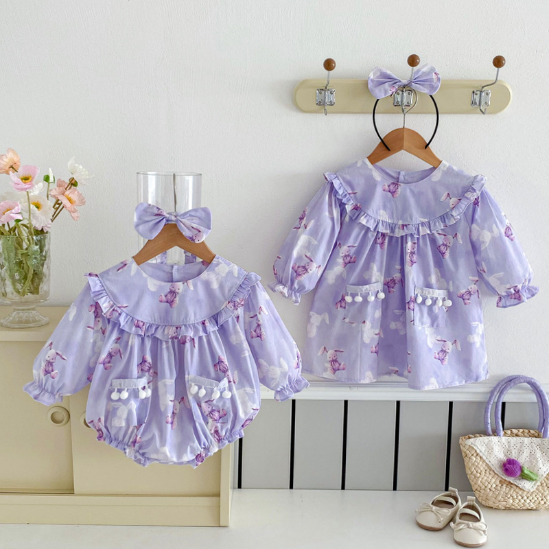 Petite fille salopette triangle robe violette