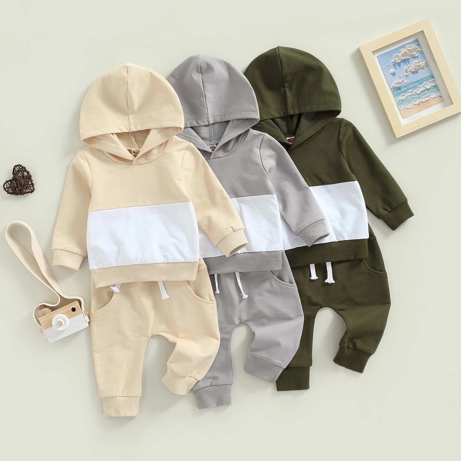 Garçon Sweat à capuche patchwork mode décontractée
