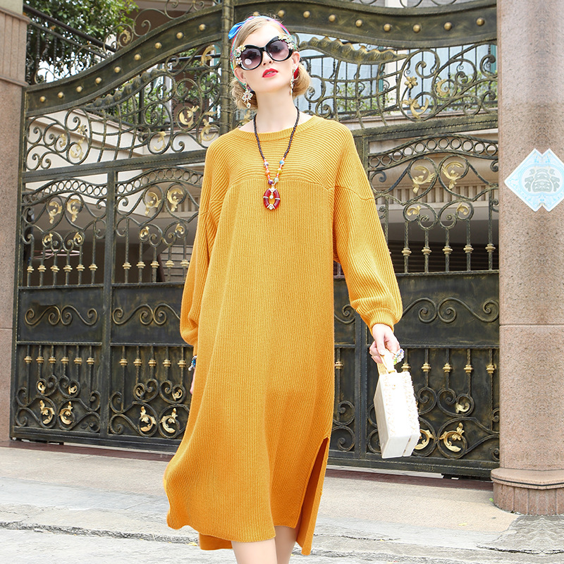 Pull manteau en tricot uni chaud d'hiver, robe longue à manches longues, grande taille, robe pour femme ronde, robe de maternité