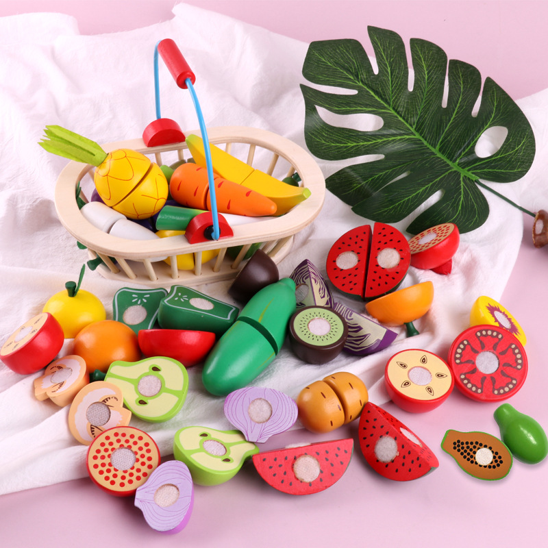 Jouets en bois magnétiques pour enfants : légumes et fruits à découper pour maison de jeu