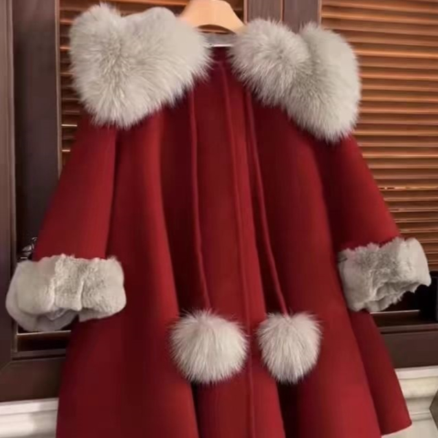 Manteau en laine à fourrure de renard d'hiver