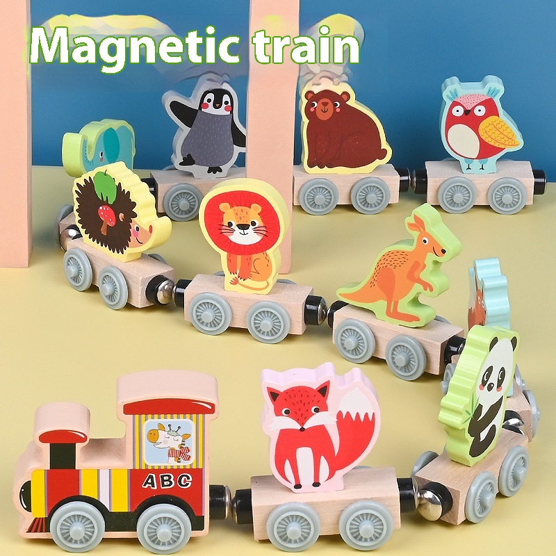 Enfants Voiture Magnétique Petite Locomotive en Bois 5 Thèmes Jouets Éducatifs en Bois