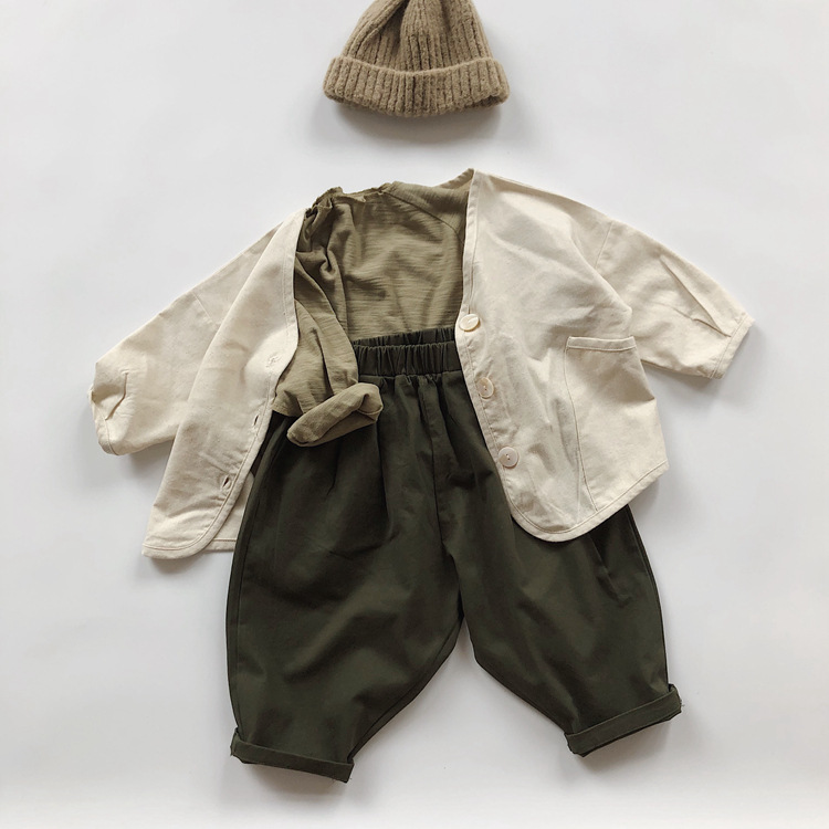 Enfants - Pantalon décontracté unie, style littéraire décontracté, élastique