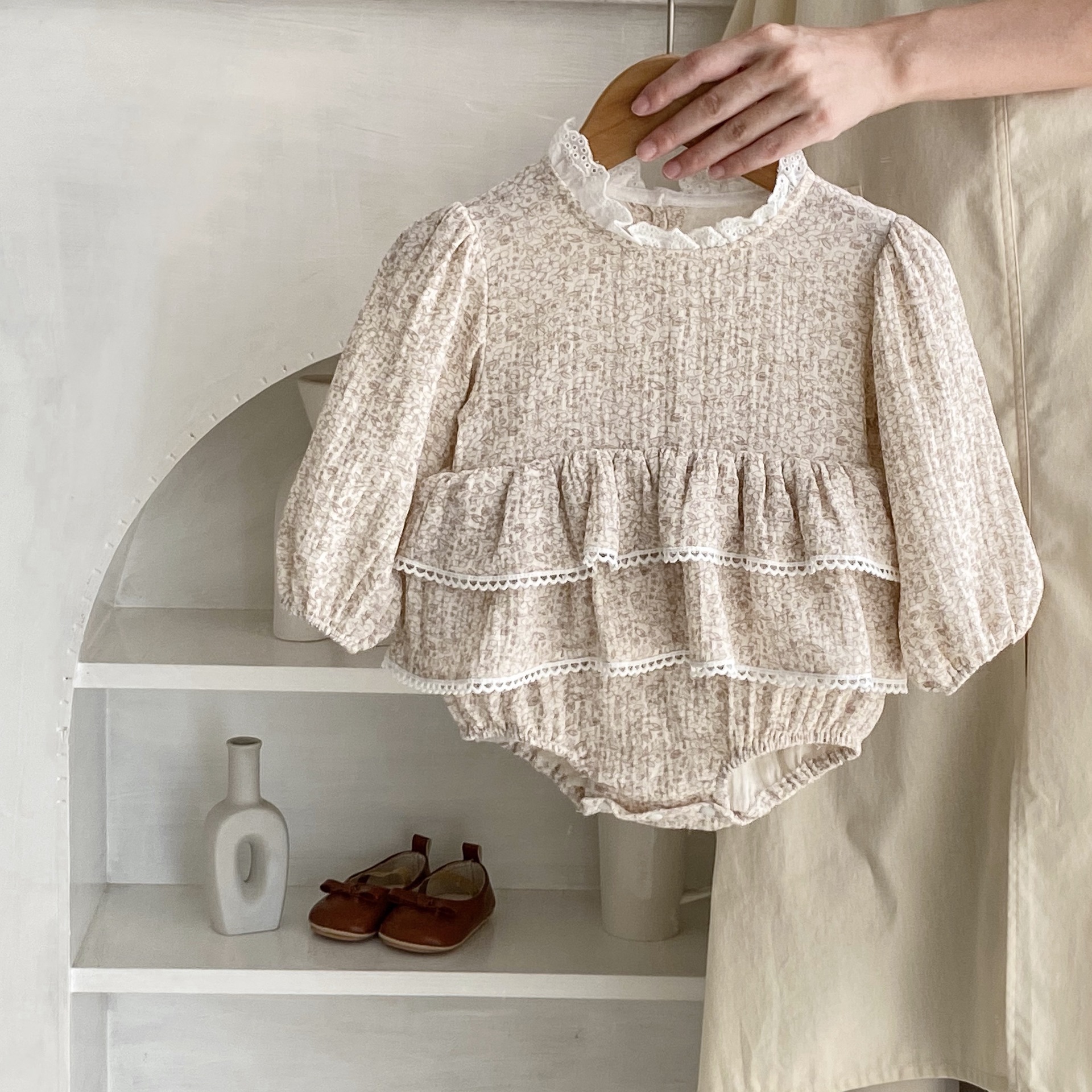 Automne Nouvelle Robe Princesse à Jupe Doublée en Dentelle pour Bébé Fille, Manches Longues Imprimées en Fil de Coton
