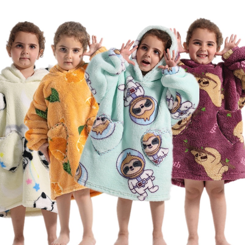 Garçons et Filles Vêtements Confortables en Velours Coton Anti-froid Couverture Capuche à Taille Large Couverture Épaisse Vêtements Décontractés Pyjamas pour Enfants