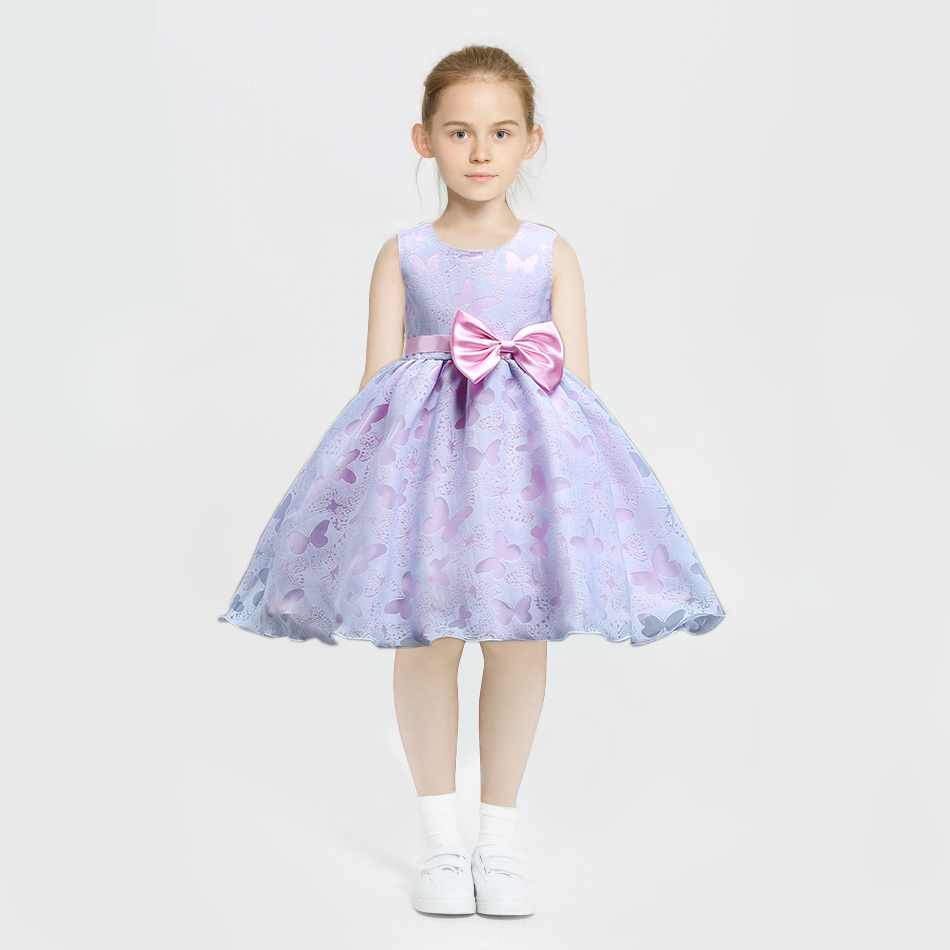 Robe fille à volants en mesh bouffant avec nœud