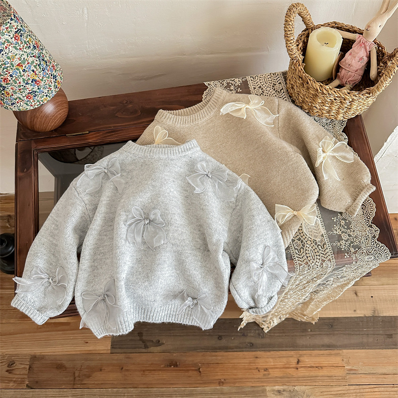 Pull de fille à la mode, tricot à nœud pour enfants