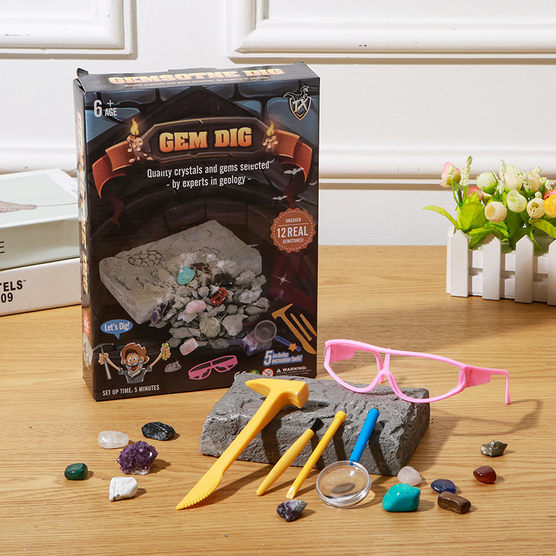 Kit de fouille de pierres précieuses - Déterrez 17 gemmes - Jouets éducatifs et scientifiques STEM - Excellentes activités pour enfants