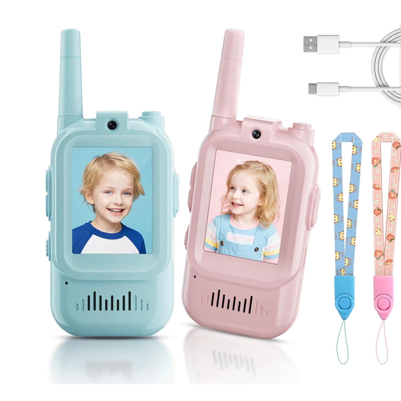 Mini vidéo talkies-walkies sans fil pour enfants, lot de 2, interphone rechargeable avec caméra, jeux en plein air en famille, cadeau pour garçons et filles.