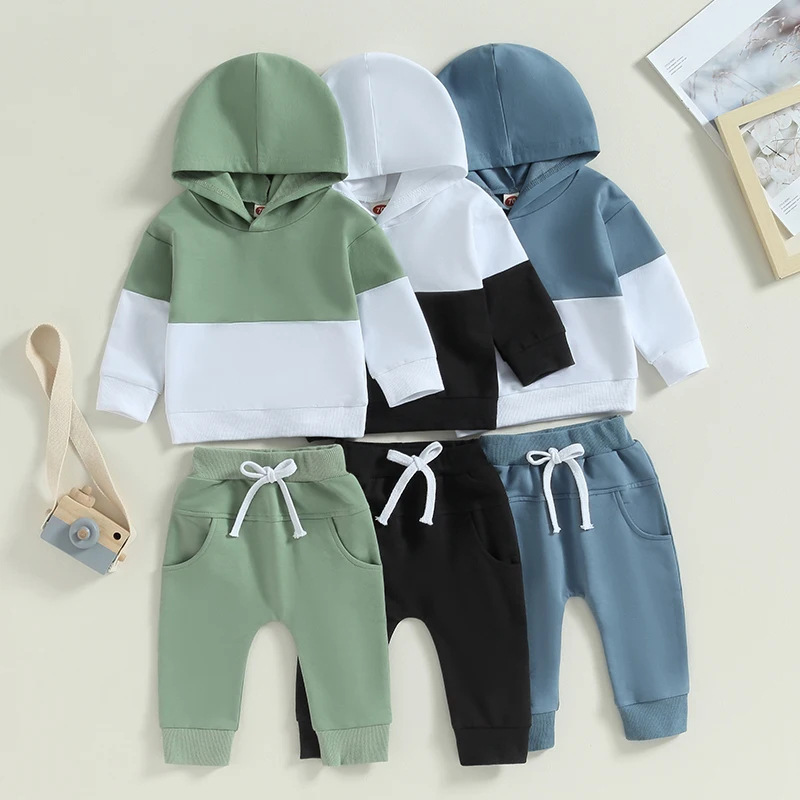Hoodie à coutures colorées, ensemble décontracté pour enfants