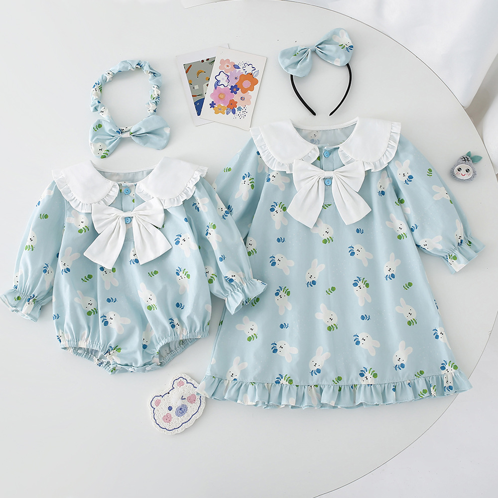 Combinaison bleue à manches longues pour robe fille
