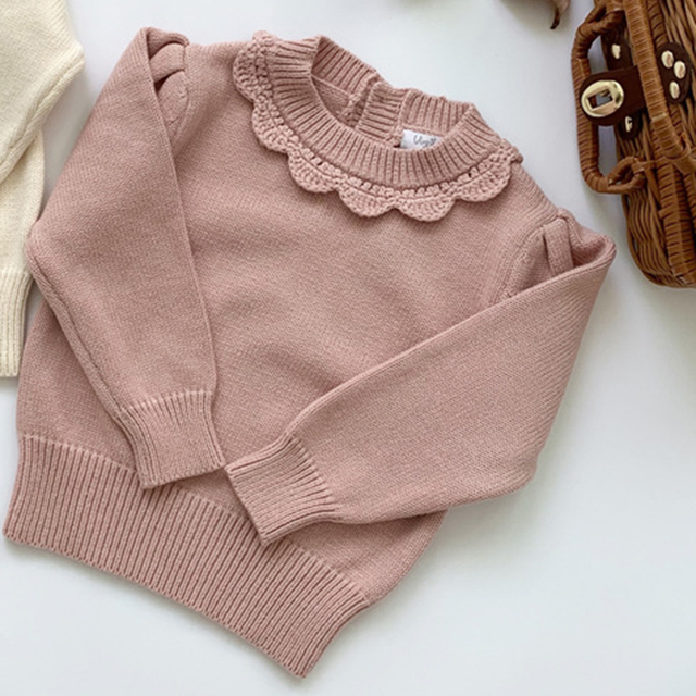 Pullover tricoté pour enfants, pull en dentelle à manches longues pour filles