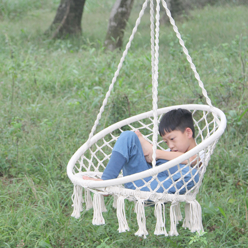 Style nordique hamac rond suspendu, pour enfant, balançoire individuelle sécurisée, pour extérieur intérieur dortoir chambre à coucher