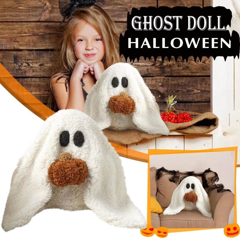 Nouveau Gus le fantôme avec coussin de citrouille Halloween Fantômes de citrouille Poupée en peluche Coussin Coussins Accessoires de maison Cadeaux