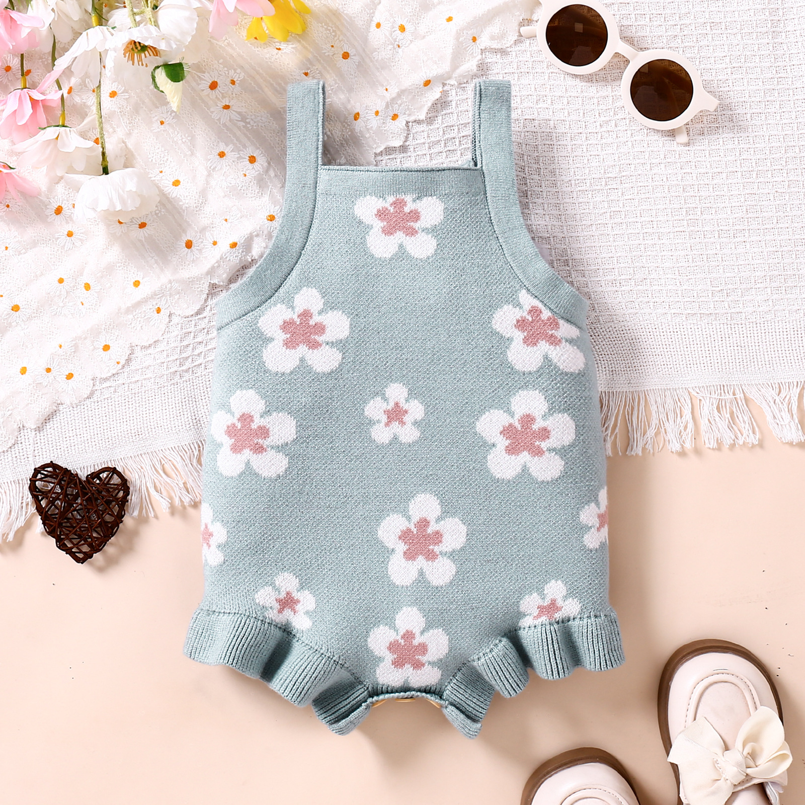 Vêtements pour enfants, Combinaison bretelle brodée bleu clair pour bébé
