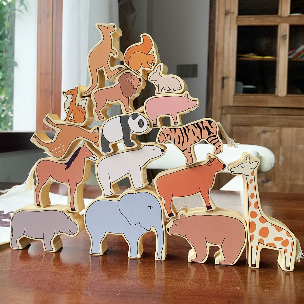 Jeu de Jenga Animal - Blocs de Construction Équilibrés - Jouets de Coordination Œil-main