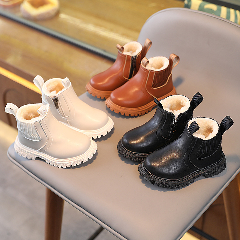 Chaussures d'hiver pour enfants, bottines britanniques doublées en polaire