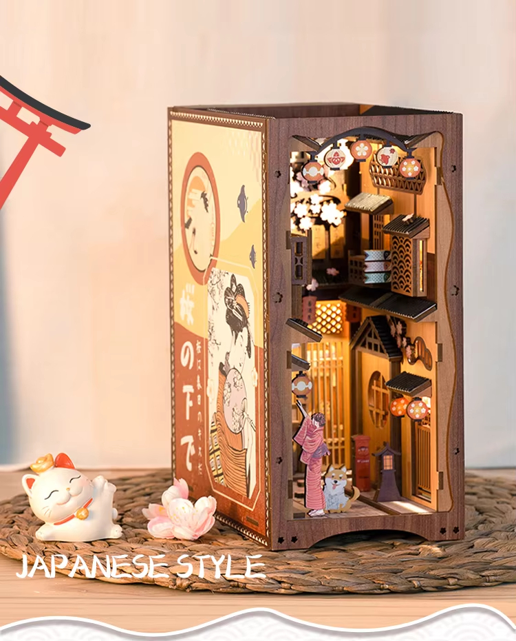 CuteBee Handmade Craft Thème Japonais Thème Sakura DIY Book Nook Avec Lumière Veilleuse Maquette Maison de Poupée