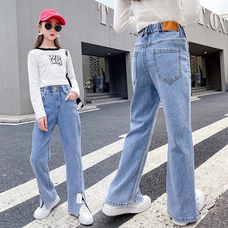 Voici la traduction en français :

Pantalon fendu évasé pour enfants, skinny stretch pour grands enfants