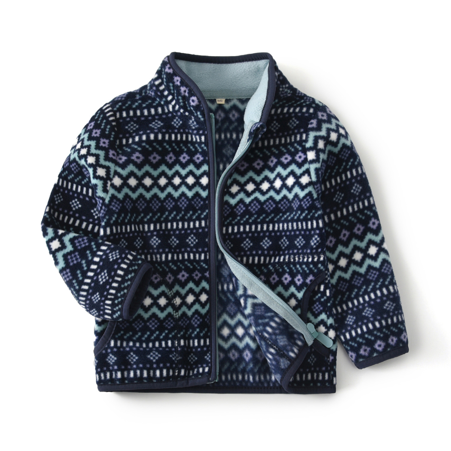 Veste polaire bébé bleu marine rayé fine à manches longues col montant
