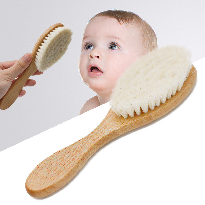 Brosse à shampoing pour bébé en bois massif, brosse en laine
