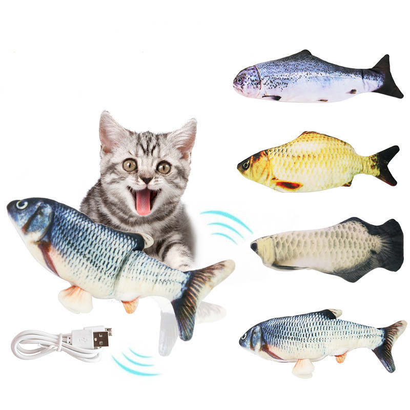 Simulation de poisson électrique amusant pour chat, jouet de chat sauteur USB.