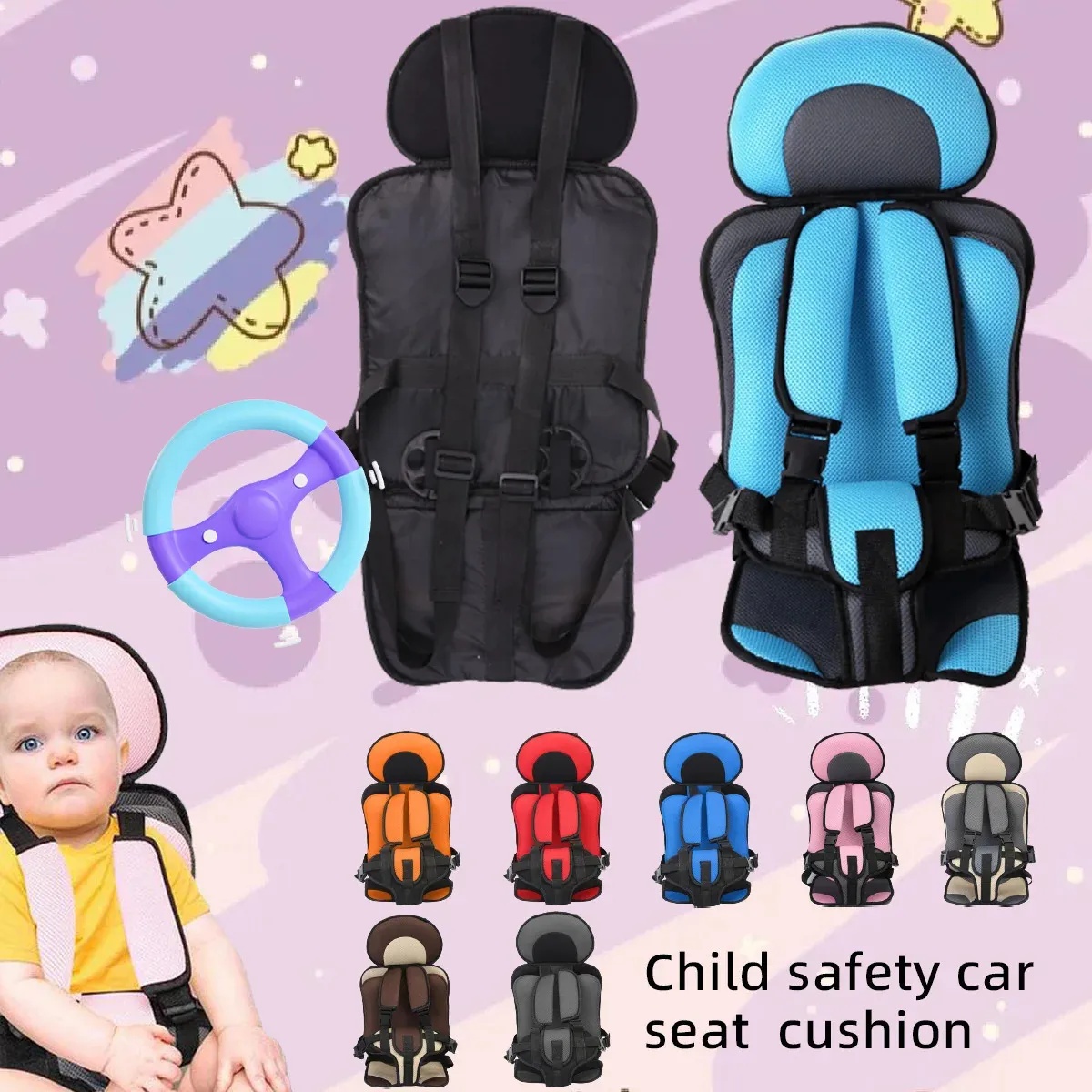 Siège de sécurité portable pour bébé Matelas pour enfant Chaise pour enfants Version améliorée Éponge épaissie Coussin de siège pour poussette et voiture de bébé