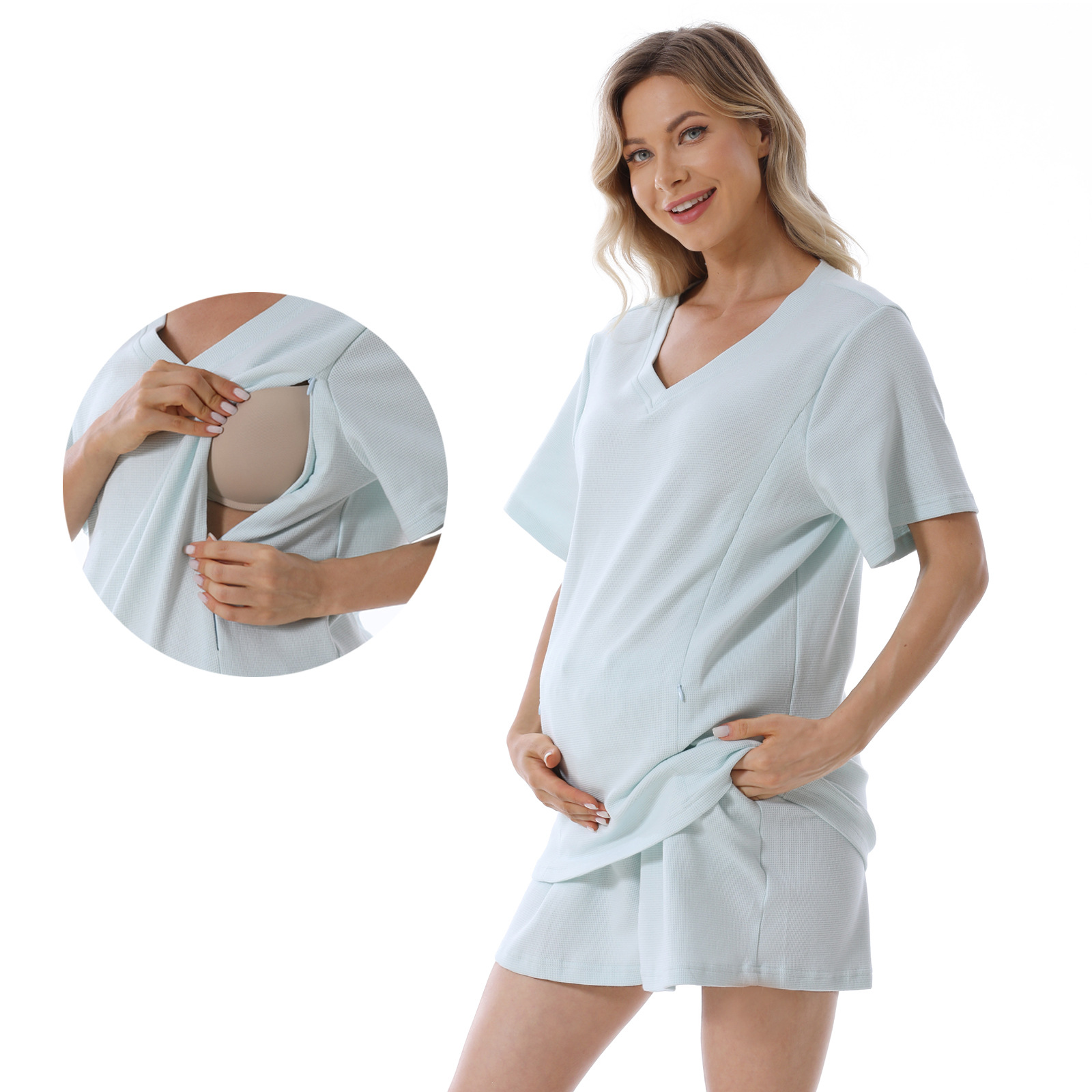Home Wear Short Maternité Été Gaufré