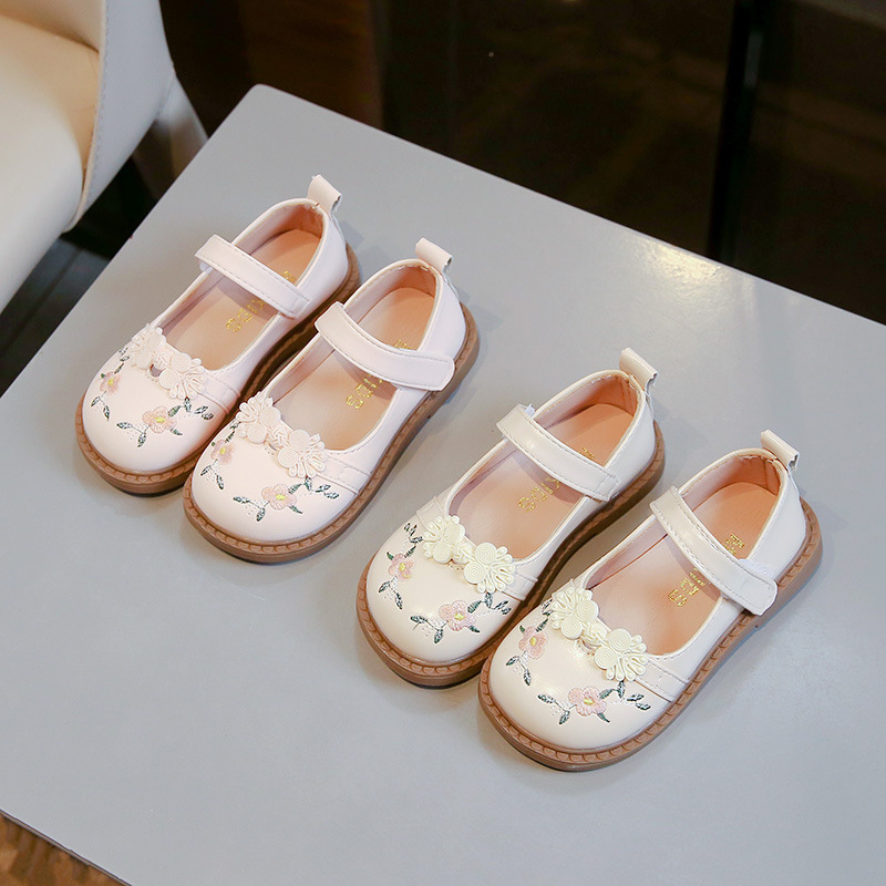 Chaussures de princesse en cuir fleur mignonnes pour enfants
