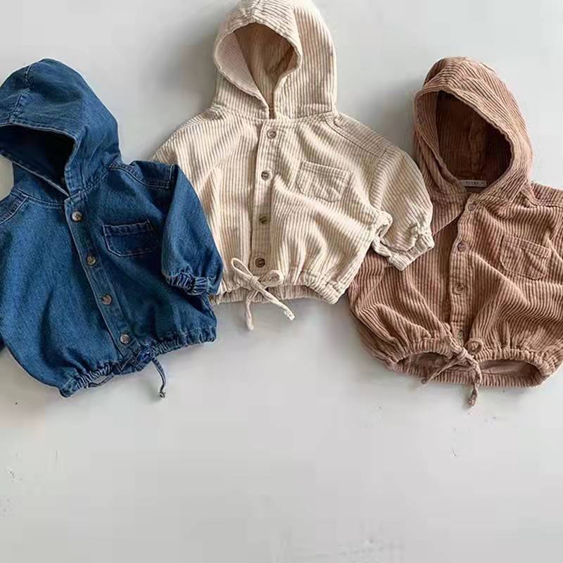 Blouson décontracté en jean et velours côtelé à capuche