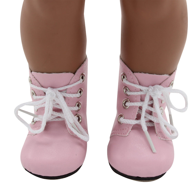 Bottes lacées pour poupée de 18 pouces, chaussures en cuir PU pour poupée américaine