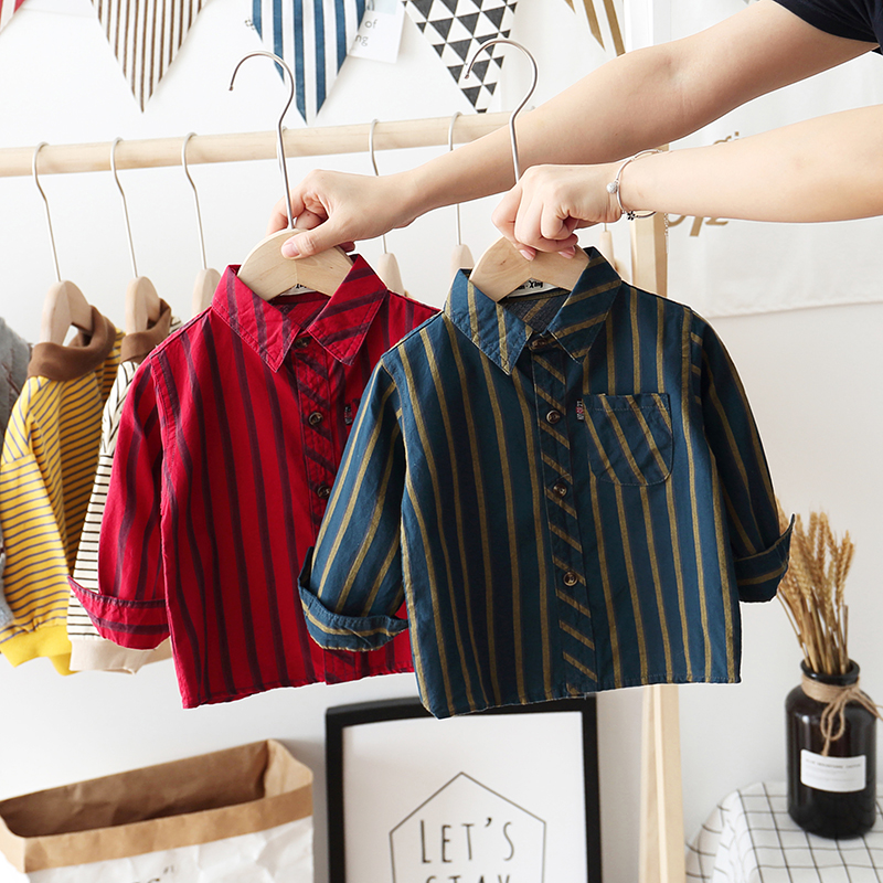 Chemise rayée pour enfant à manches longues en coton